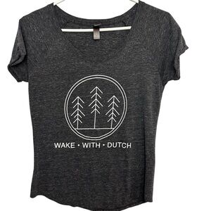 Dutch Bros Women’s SMALL Charcoal VINTAGE Tee “Wake With Dutch” Scoop Neck 1992